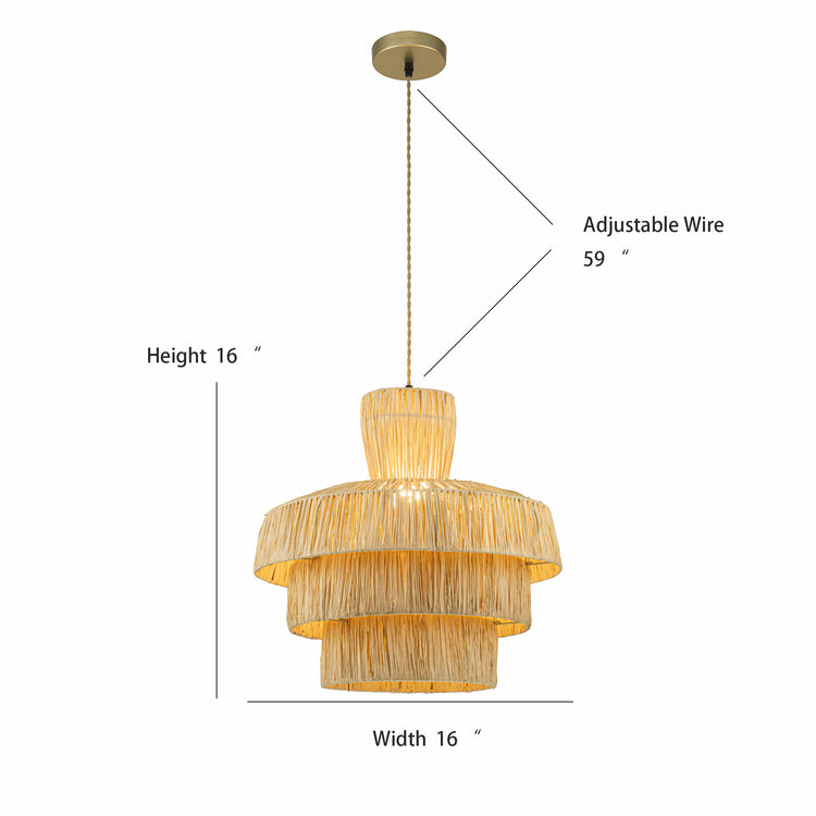 Marta 3-Tier Rattan Pendant Chandelier, Coastal Boho Handwoven Lighting