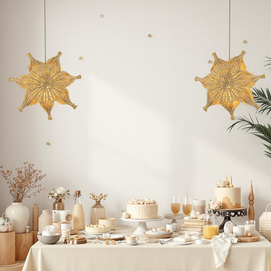 Estella Rattan Coastal Boho 20 in. Gold Star Pendant Light