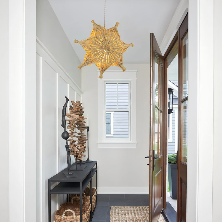 Estella Star Rattan Pendant Light, Coastal Boho Handwoven Natural Fiber Lighting