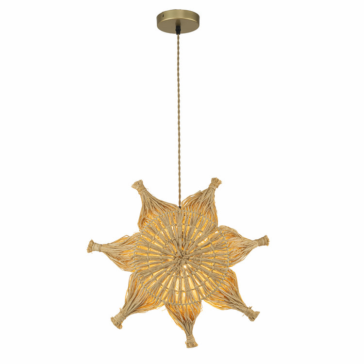 Estella Star Rattan Pendant Light, Coastal Boho Handwoven Natural Fiber Lighting