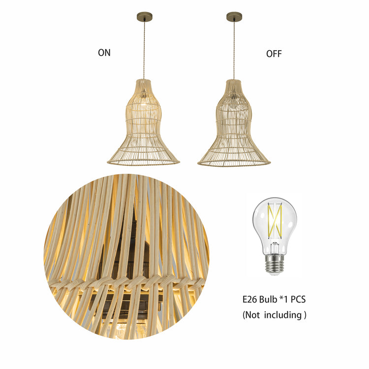 Vita Rattan Pendant Light, Coastal Boho Handwoven Natural Fiber Ceiling Light