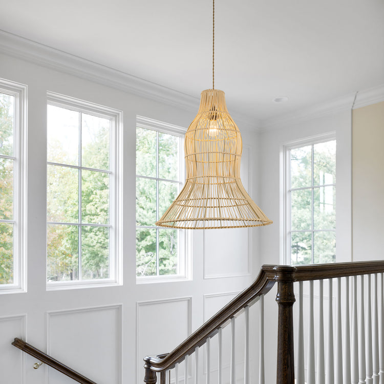 Vita Rattan Pendant Light, Coastal Boho Handwoven Natural Fiber Ceiling Light