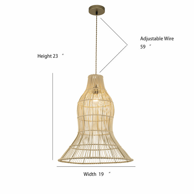 Vita Rattan Pendant Light, Coastal Boho Handwoven Natural Fiber Ceiling Light