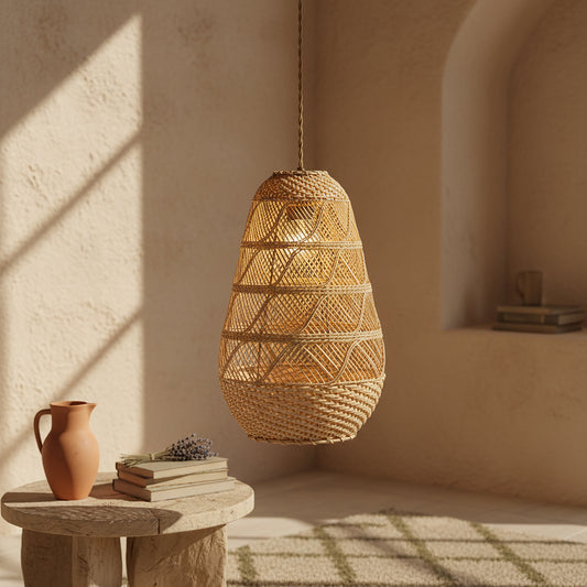 Kai 1-Light Rattan Pendant, Coastal Boho Japandi - Handwoven
