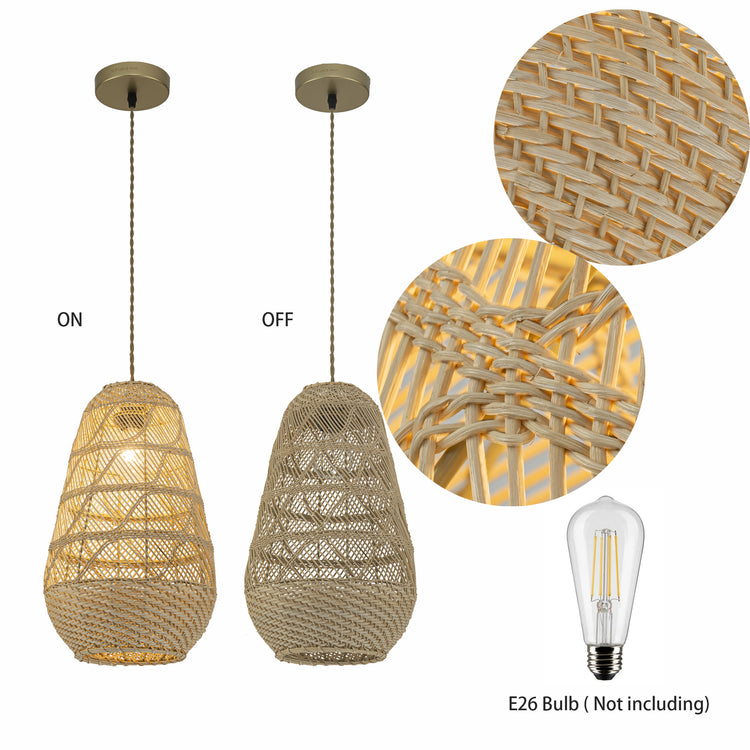 Kai 1-Light Rattan Pendant, Coastal Boho Japandi - Handwoven