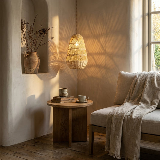 Kai 1-Light Rattan Pendant, Coastal Boho Japandi - Handwoven