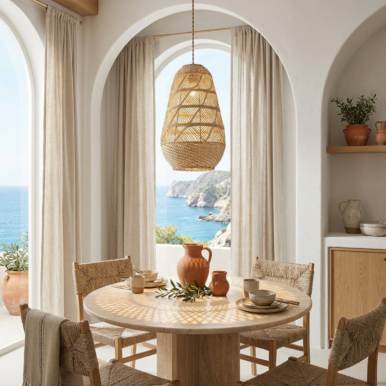 Kai 1-Light Rattan Pendant, Coastal Boho Japandi - Handwoven