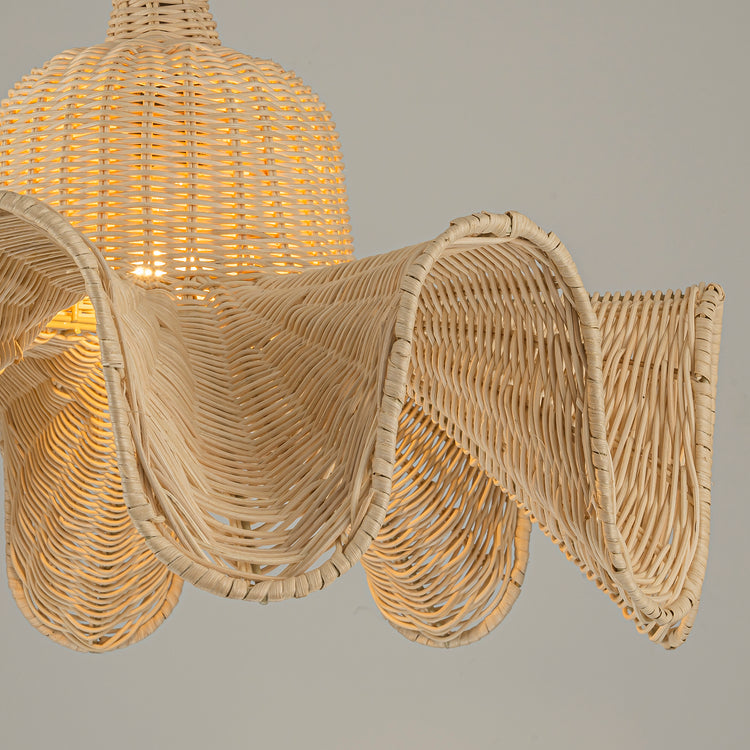Rita Rattan Hat Pendant Light, Coastal Boho Handwoven Natural Fiber Shade