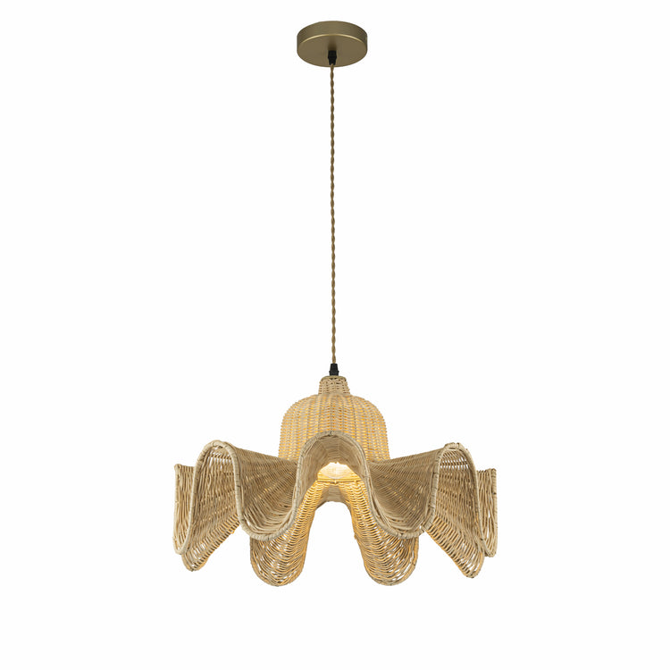 Rita Rattan Hat Pendant Light, Coastal Boho Handwoven Natural Fiber Shade