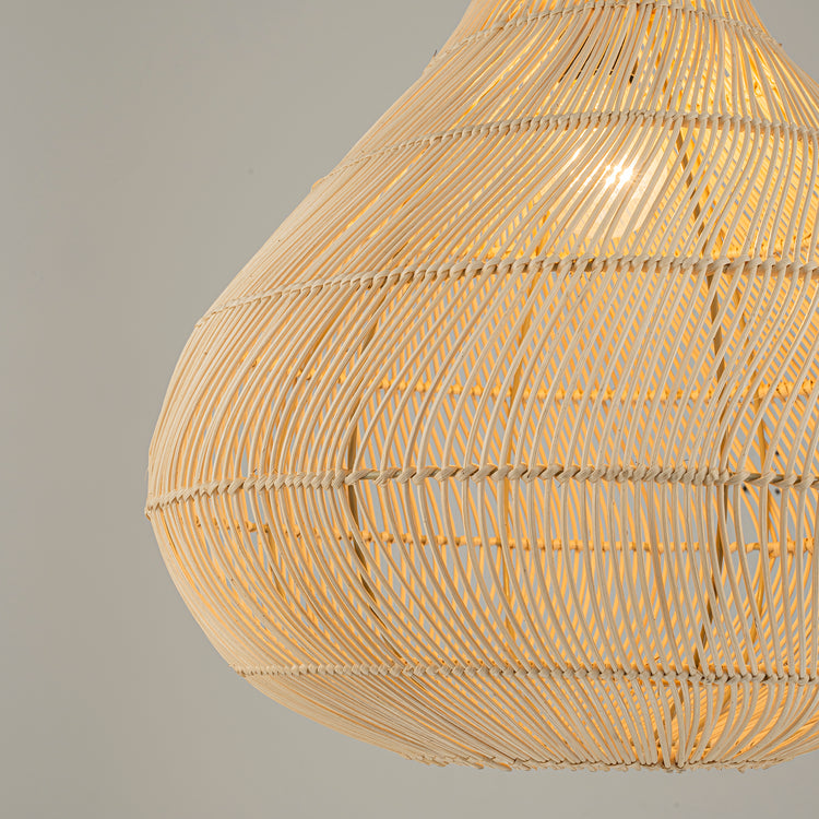 Roj Rattan Teardrop Pendant Light, Coastal Boho Handwoven Natural Shade