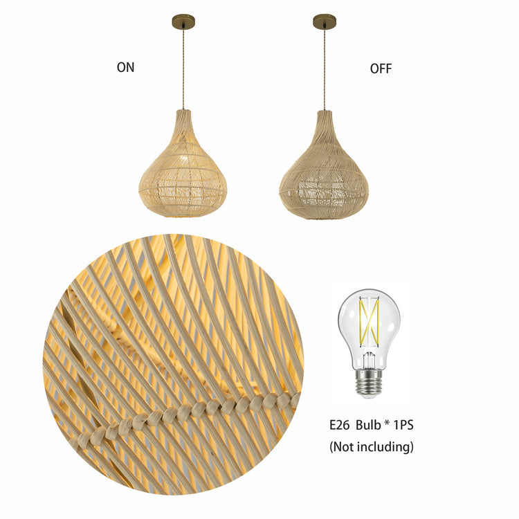 Roj Rattan Teardrop Pendant Light, Coastal Boho Handwoven Natural Shade