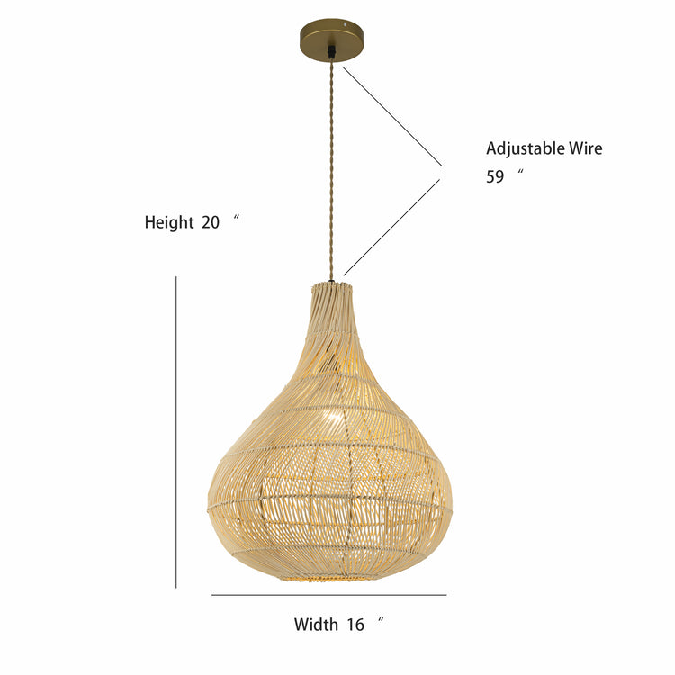 Roj Rattan Teardrop Pendant Light, Coastal Boho Handwoven Natural Shade