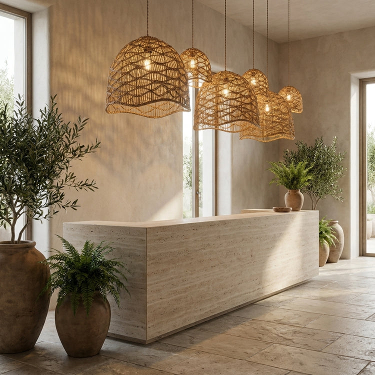 Nami Dome Rattan Pendant Light, Japandi Boho Handwoven Natural Shade