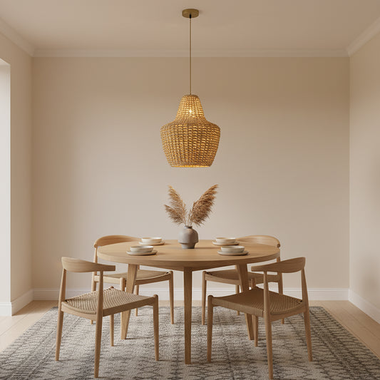 Mika 1-Light Rattan Pendant, Modern Coastal Boho - Handwoven