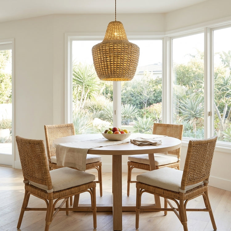 Mika Handwoven Rattan Pendant Light, Modern Coastal Boho Natural Fiber Lighting