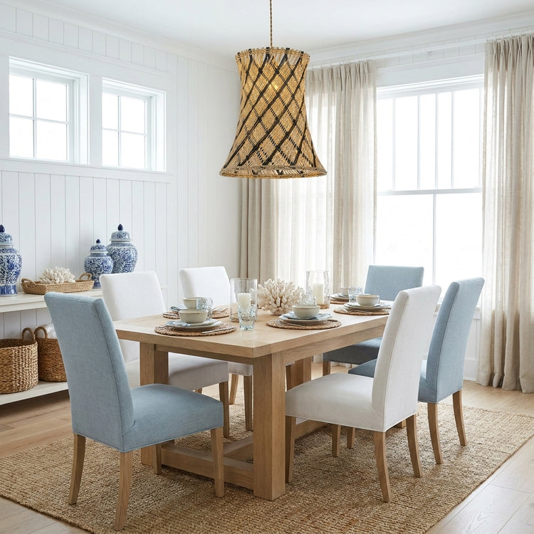 Yori Hourglass Rattan Pendant Light, Coastal Boho Handwoven Natural Shade