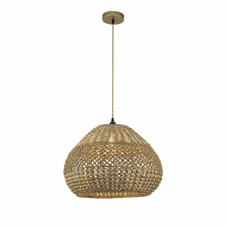Homa Handwoven Rattan Pendant Light, Coastal Rustic Natural Fiber Shade