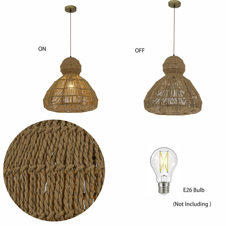 Ciel 1-Light Rattan Hemp Scalloped Pendant, Coastal Boho - Handwoven
