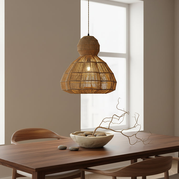 Ciel 1-Light Rattan Hemp Scalloped Pendant, Coastal Boho - Handwoven