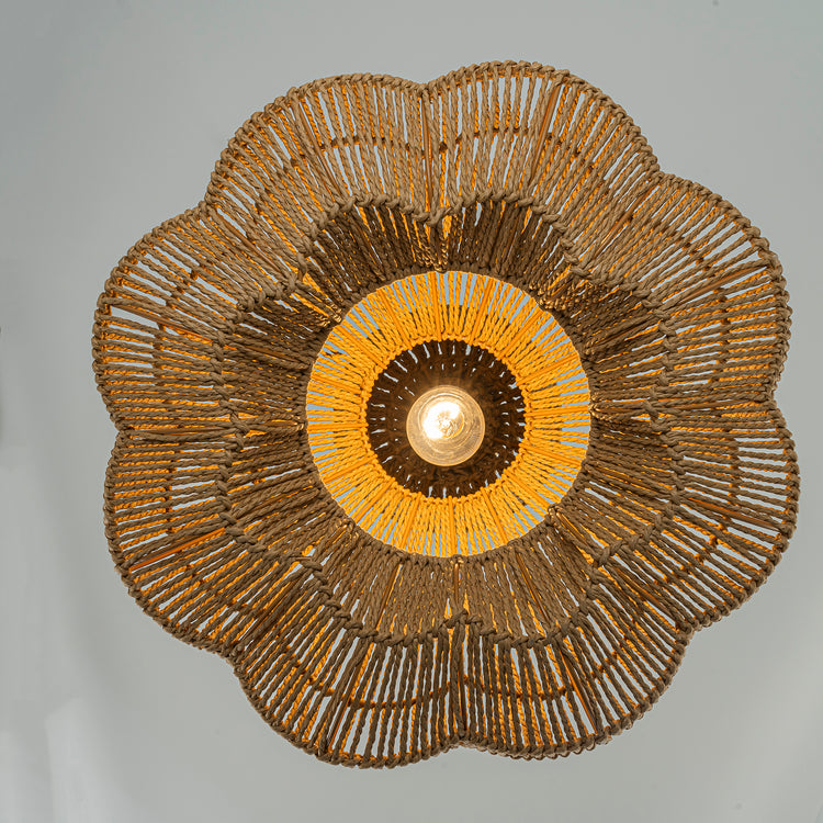 Ciel 1-Light Rattan Hemp Scalloped Pendant, Coastal Boho - Handwoven