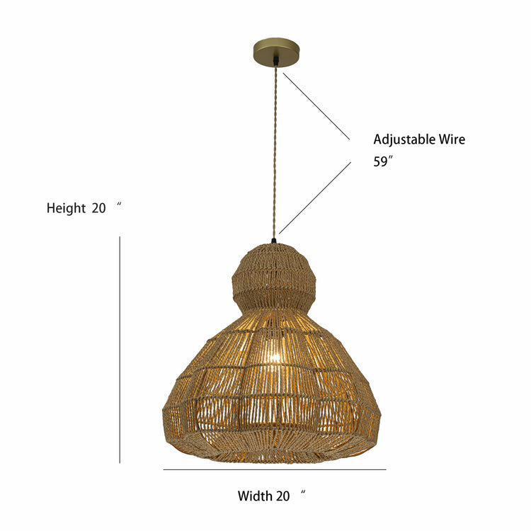 Ciel 1-Light Rattan Hemp Scalloped Pendant, Coastal Boho - Handwoven