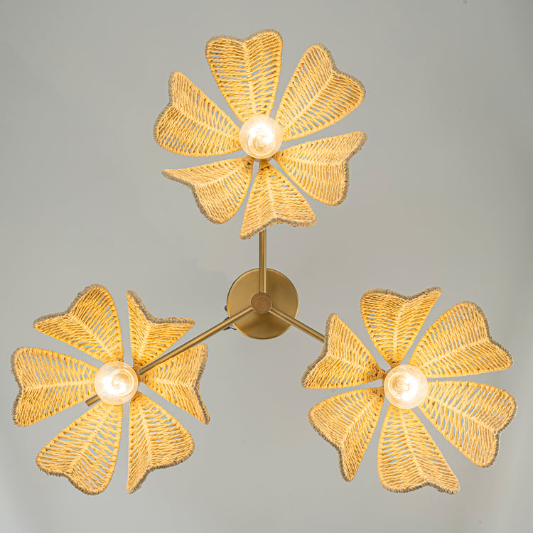 Cali 3-Light Rattan Floral Semi Flush Mount, Coastal Boho - Handwoven