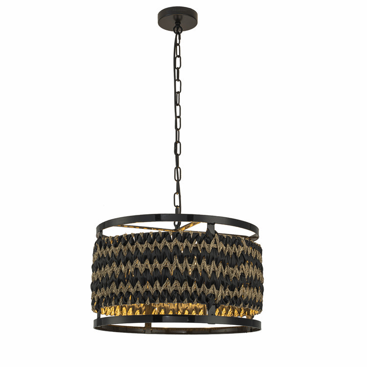 Amara 3-Light Wicker Drum Pendant, Rustic Boho - Handwoven
