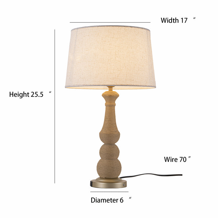 Onda 26 in. Rattan Table Lamp with USB 3-Way Touch Dimmer Linen Shade