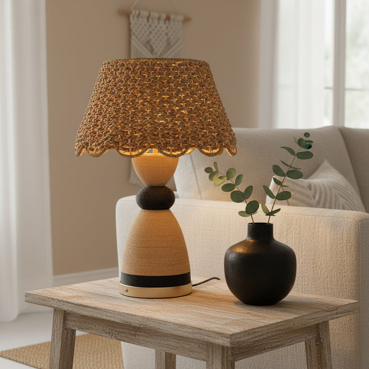 Flora 24 in. Rattan Table Lamp with USB 3-Way Touch Dimmer