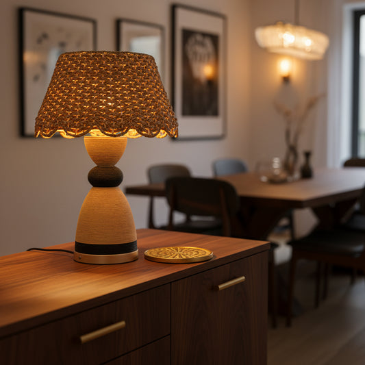 Flora 24 in. Rattan Table Lamp with USB 3-Way Touch Dimmer