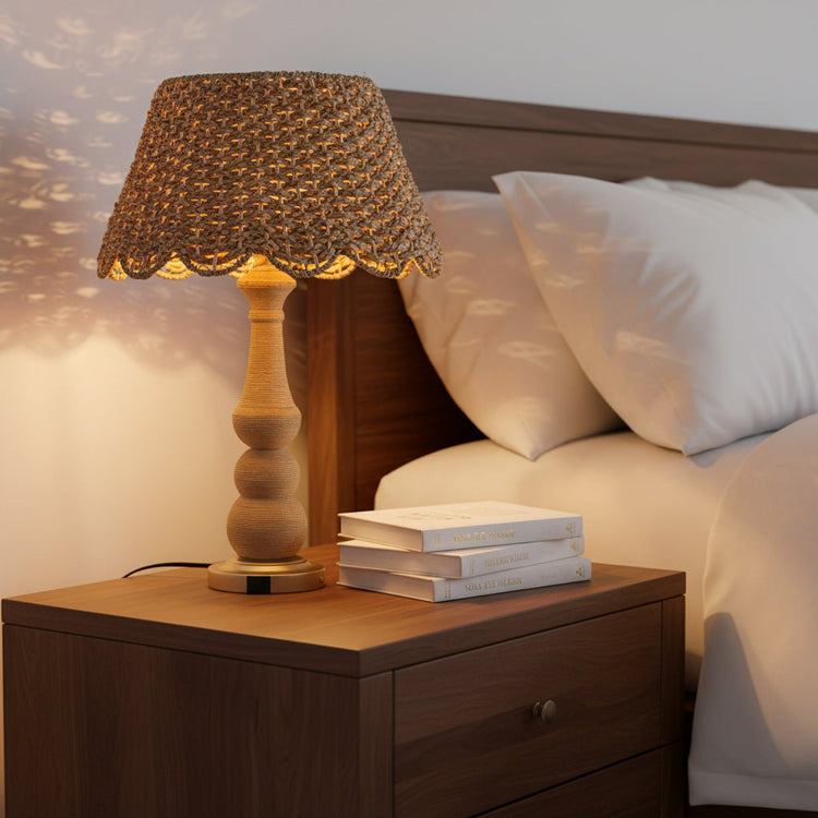 Onda 26 in. Rattan Table Lamp with USB 3-Way Touch Dimmer