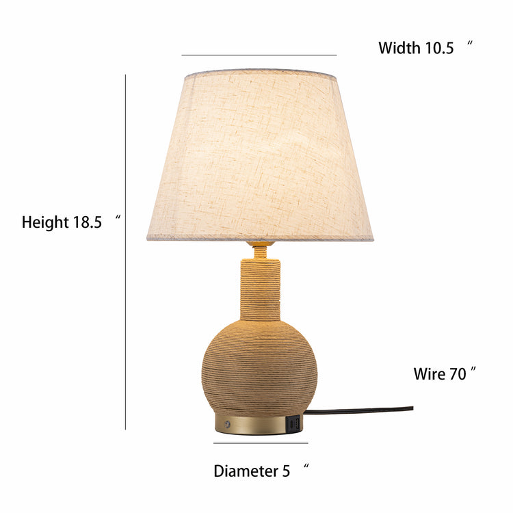 Amber 19 in. Rattan Table Lamp with USB 3-Way Touch Dimmer Linen Shade