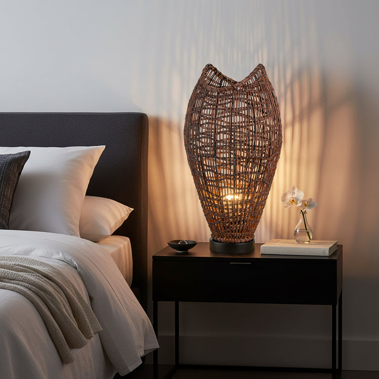 Kyoto 1-Light Rattan Table Lamp, Coastal Boho Japandi - Handwoven