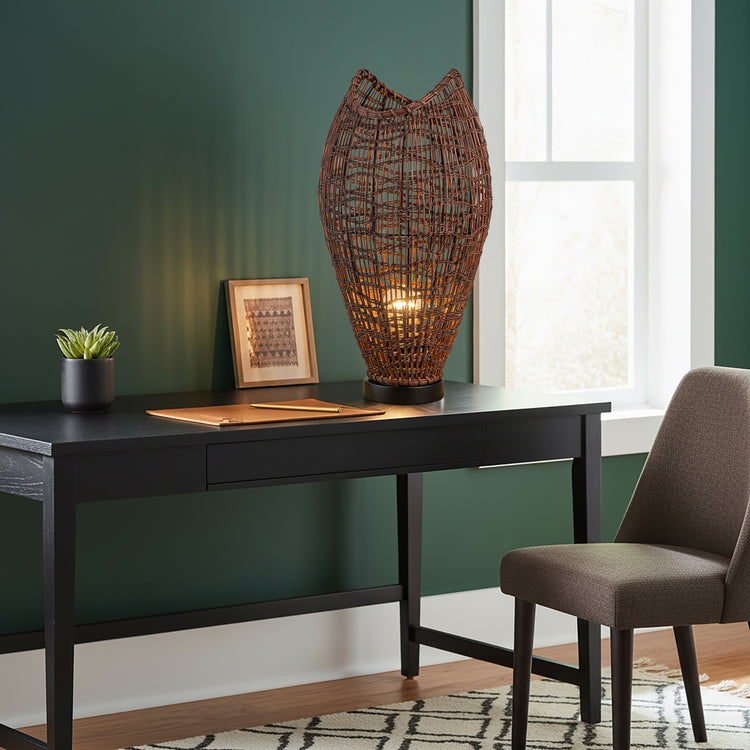 Kyoto 1-Light Rattan Table Lamp, Coastal Boho Japandi - Handwoven