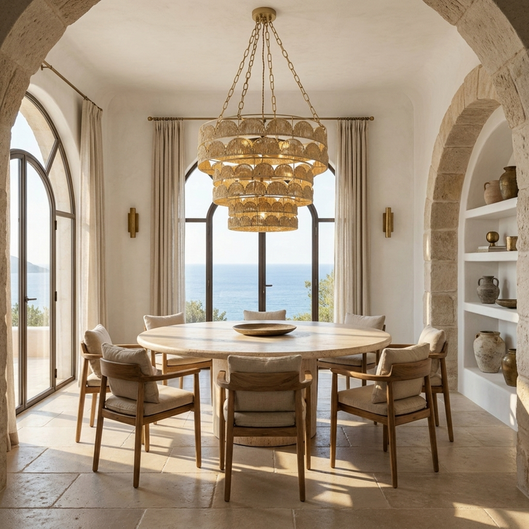 Auris 7-Light Rattan Tiered Chandelier, Coastal Boho Handwoven Statement Lighting