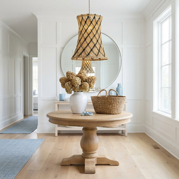 Yori Hourglass Rattan Pendant Light, Coastal Boho Handwoven Natural Shade
