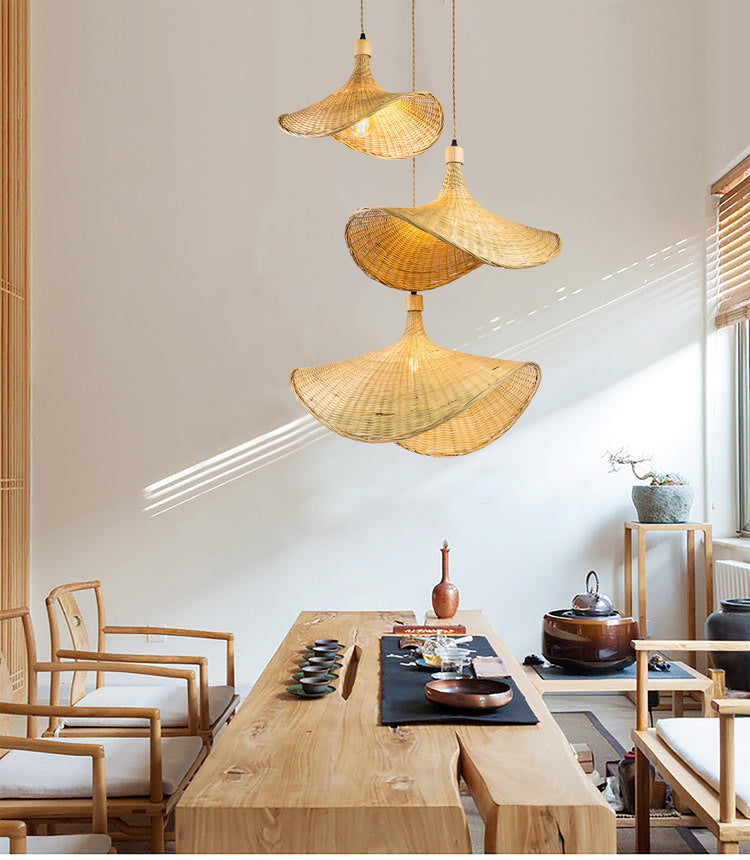 Threelight hat shape pendant is unique design sparks conversation and features islandvibe rattan weaving looks over your dining table, a very stylish bathroom, or over your favorite reading for