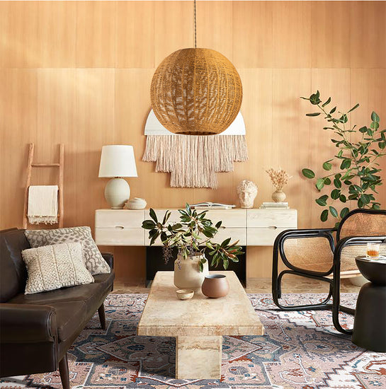 This modern natural wicker globe ball pendant features bohemian style ...